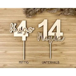 1-99 | Caketopper Holz | Zahl mit Name | Geburtstag personalisiert