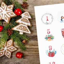 24 Adventskalender Zahlen Aufkleber Aquarell - rund 4 cm Ø - Sticker Weihnachten zum basteln dekorieren DIY