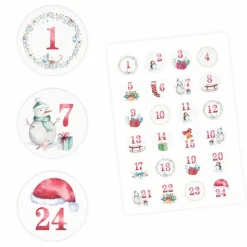 24 Adventskalender Zahlen Aufkleber Aquarell - rund 4 cm Ø - Sticker Weihnachten zum basteln dekorieren DIY
