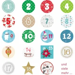 24 Adventskalender Zahlen Aufkleber Aquarell - rund 4 cm Ø - Sticker Weihnachten zum basteln dekorieren DIY