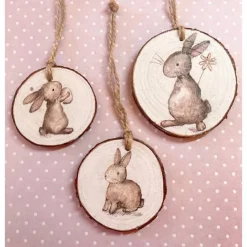 3 Anhänger aus Holzscheiben, Hasen, Häschen, Ostern