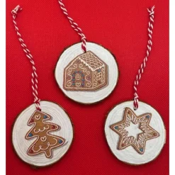3 Anhänger aus Holzscheiben, Lebkuchen, Weihnachten, Winter
