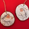 2 Anhänger aus Holzscheiben, Rotkehlchen, Weihnachten, Winter