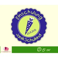 15 Aufkleber | Einschulung - Schultüte mit Sternchen - blau grün - personalisierbar