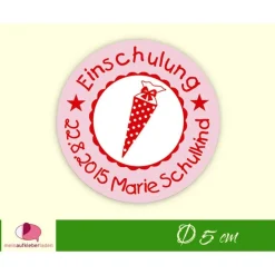 15 Aufkleber | Einschulung - Schultüte mit Pünktchen - rosa rot - personalisierbar