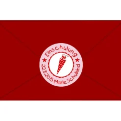 15 Aufkleber | Einschulung - Schultüte mit Pünktchen - rosa rot - personalisierbar