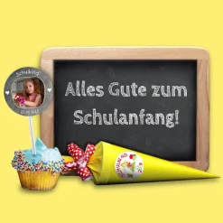 15 Aufkleber | endlich Schulkind rosa - bunte Wimpel - personalisierbar | Schulanfang, Tafeloptik