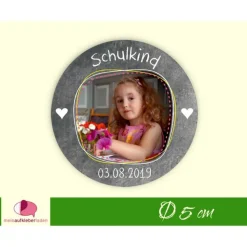 15 Aufkleber | Schulkind - Herzchen mit Foto personalisierbar | Schulanfang, Aufkleber zur Einschulung mit Tafeloptik