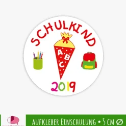 15 Aufkleber | "Schulkind" - Schultüte rot | Schulanfang, Aufkleber zur Einschulung mit Zuckertüte