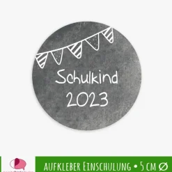 15 Aufkleber | Schulkind - weiße Wimpel - personalisierbar | Schulanfang, Tafeloptik