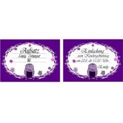 10 Aufkleber für die Schule Eule lila