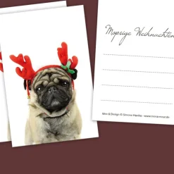 10 Boxen + Geschenkanhänger „Mopsige Weihnachten“