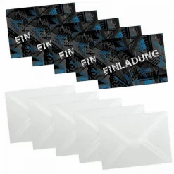 10 coole Einladungskarten Trash blau schwarz inkl. 10 transparenten Briefumschlägen Kindergeburtstag Junge Teenager E