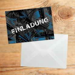 10 coole Einladungskarten Trash blau schwarz inkl. 10 transparenten Briefumschlägen Kindergeburtstag Junge Teenager E