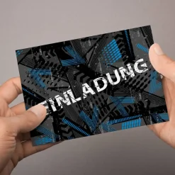 10 coole Einladungskarten Trash blau schwarz inkl. 10 transparenten Briefumschlägen Kindergeburtstag Junge Teenager E