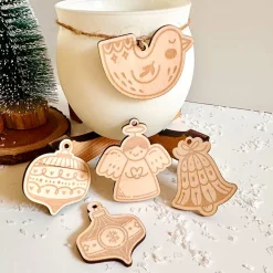 5 Deko-Anhänger Hygge, Holz, Geschenkanhänger