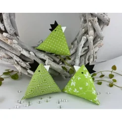 3 Dekohühner aus Stoff – Frühlingsdeko, handgenäht, grün/weiß,