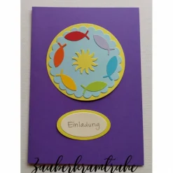 10 DIY-Karten Einladung zur Kommunion mit Sonne und Fischen zum selber basteln