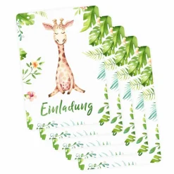 10 Einladungskarten Giraffe Dschungel grün inkl. 10 transparenten Briefumschlägen Kindergeburtstag Mädchen