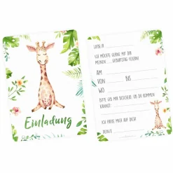 10 Einladungskarten Giraffe Dschungel grün inkl. 10 transparenten Briefumschlägen Kindergeburtstag Mädchen