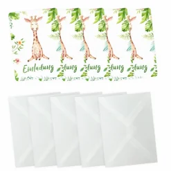 10 Einladungskarten Giraffe Dschungel grün inkl. 10 transparenten Briefumschlägen Kindergeburtstag Mädchen