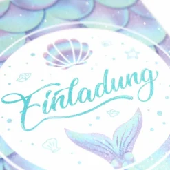 10 Einladungskarten Meerjungfrau mit GLITZER inkl. 10 transparenten Briefumschlägen Kindergeburtstag Einladung Mä