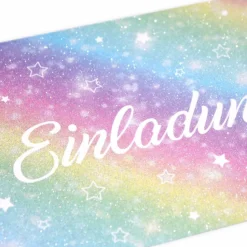 10 Einladungskarten Regenbogen bunt GLITZER inkl. 10 transparenten Briefumschlägen Kindergeburtstag Einladung Mä