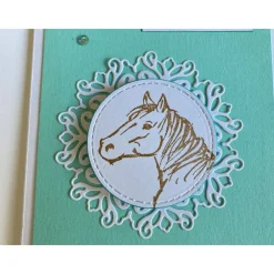 5 Einladungskarten zur Kommunion mit Pferd in Grün/Weiß