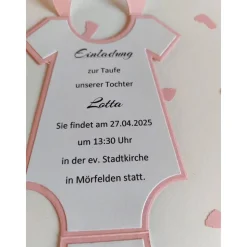 10 Einladungskarten zur Taufe, Babybody-Karten zum aufklappen