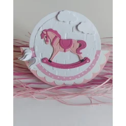 10 Einladungskarten zur Taufe, Schaukelkarte, Schaukelpferd, Rocker Card