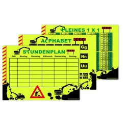 3 er Schulset - NEON | A4 Stundenplan + Lernposter: Baustelle - wiederbeschreibbar