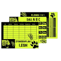 3 er Schulset - NEON | A4 Stundenplan + Lernposter: Tiger - wiederbeschreibbar