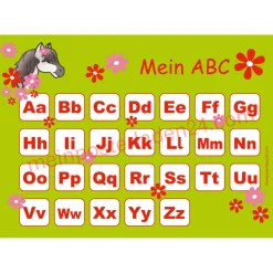 4 er Set  A4 Stundenplan + Lernposter + Heftaufkleber  | Pony Blumen - grün