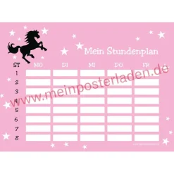 4 er Set  A4 Stundenplan + Lernposter + Heftaufkleber  | Wildpferd - rosa