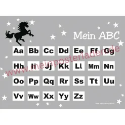 4 er Set  A4 Stundenplan + Lernposter + Heftaufkleber  | Wildpferd - grau