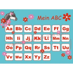 4 er Set  A4 Stundenplan + Lernposter + Heftaufkleber  | Pony Blumen - türkis rot