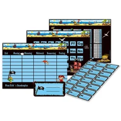 4 er Set  A4 Stundenplan + Lernposter + Heftaufkleber  | Pirat - blau