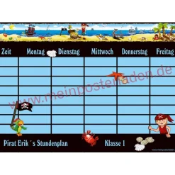 4 er Set  A4 Stundenplan + Lernposter + Heftaufkleber  | Pirat - blau
