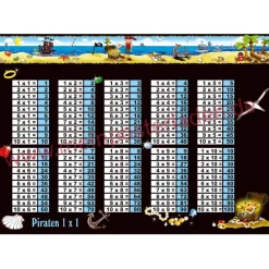 4 er Set  A4 Stundenplan + Lernposter + Heftaufkleber  | Pirat - blau