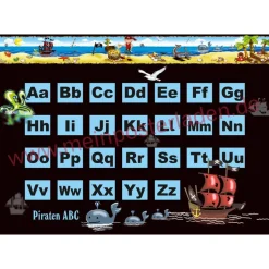 4 er Set  A4 Stundenplan + Lernposter + Heftaufkleber  | Pirat - blau