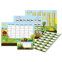 4 er Set  A4 Stundenplan + Lernposter + Heftaufkleber  | Bauernhof
