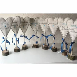 2 er Set Herzen auf Standfuß  in der Farbe TÜRKIS - Tisch/Fenster Dekoration aus 100 % Wollfilz - für liebe Menschen