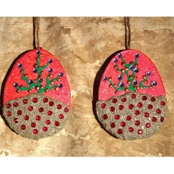 2 er-Set Ostereier BÄUMCHEN Collage Acrylmalerei auf einem flachen Pappmachè-Ei Künstler-Ei Osterei