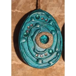 2 er-Set Ostereier GRÜNTÜRKIS Collage Acrylmalerei auf einem flachen Pappmachè-Ei Künstler-Ei Osterdeko