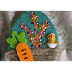 2 er-Set Ostereier KÜKEN Collage Acrylmalerei auf einem flachen Pappmachè-Ei Künstler-Ei Osterei Osterdeko Osterkunst