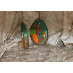 2 er-Set Ostereier KÜKEN Collage Acrylmalerei auf einem flachen Pappmachè-Ei Künstler-Ei Osterei Osterdeko Osterkunst