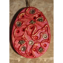 2 er-Set Ostereier ROTGOLD  Collage Acrylmalerei auf einem flachen Pappmachè-Ei Künstler-Ei Osterdeko