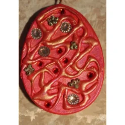 2 er-Set Ostereier ROTGOLD  Collage Acrylmalerei auf einem flachen Pappmachè-Ei Künstler-Ei Osterdeko