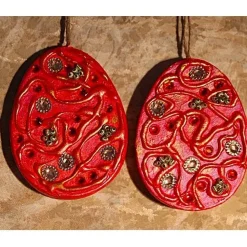 2 er-Set Ostereier ROTGOLD  Collage Acrylmalerei auf einem flachen Pappmachè-Ei Künstler-Ei Osterdeko