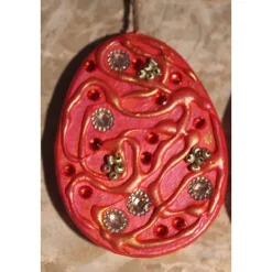 2 er-Set Ostereier ROTGOLD  Collage Acrylmalerei auf einem flachen Pappmachè-Ei Künstler-Ei Osterdeko